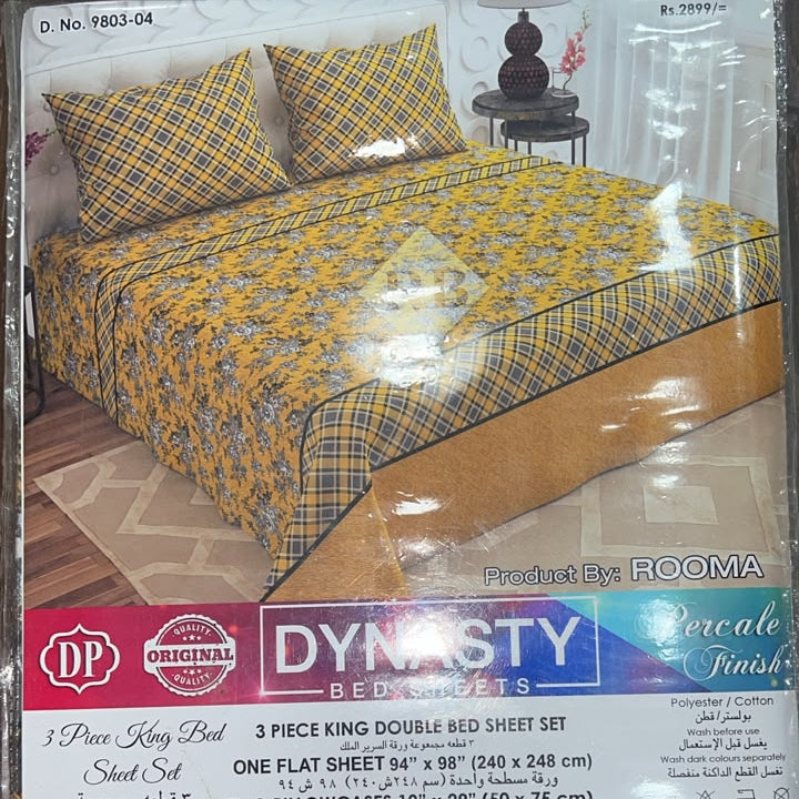 Dynasty 3-Piece King Size Double Bed Sheet Set with 2 Pillowcases - Premium Percale Finish Floral Printed Bedding (Polyester Cotton Blend)