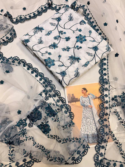 FAIZA SAQLAIN LAWN WHITE BLUE