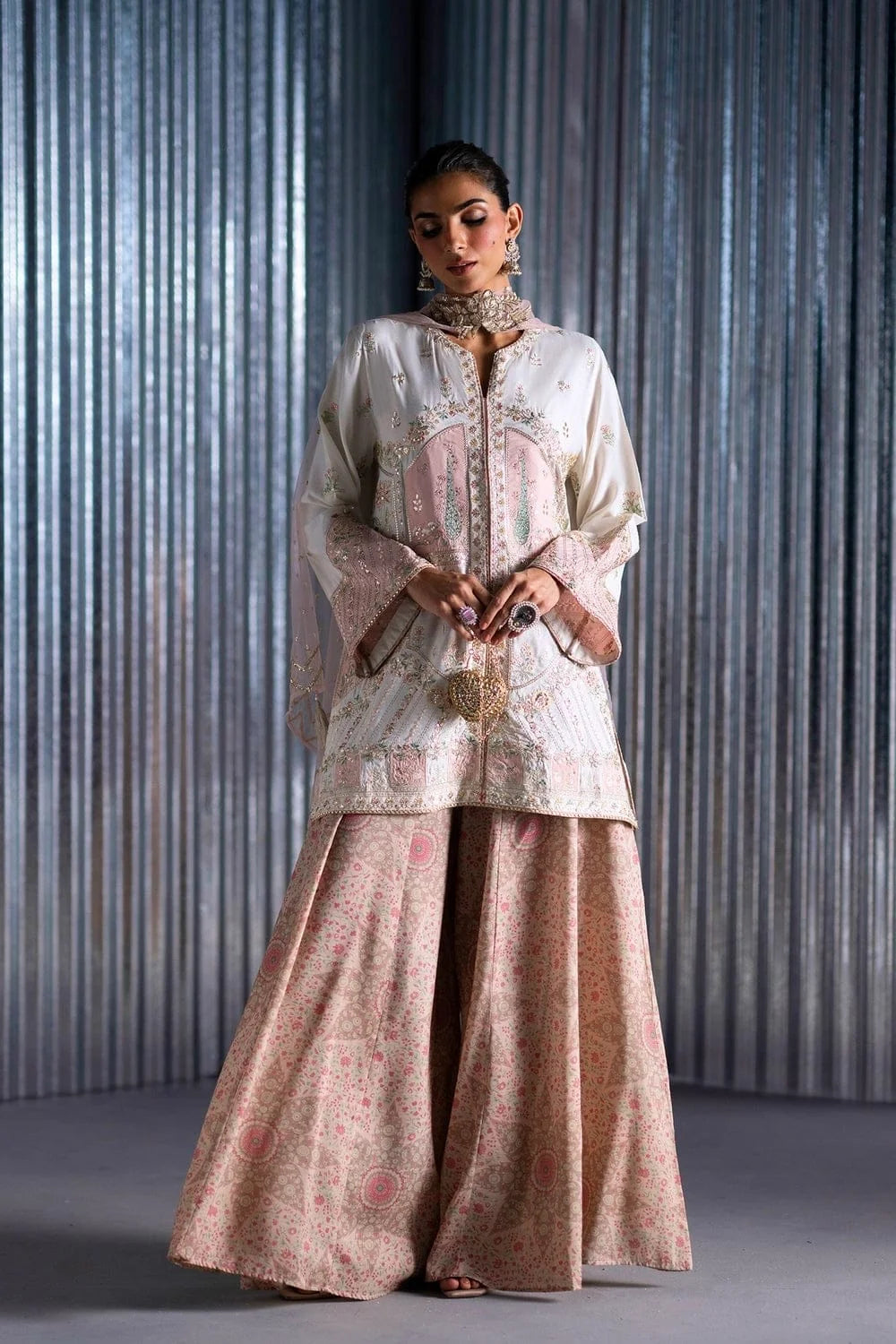 ETHNC KURTA SET E-005 3PC VANILLA ICE