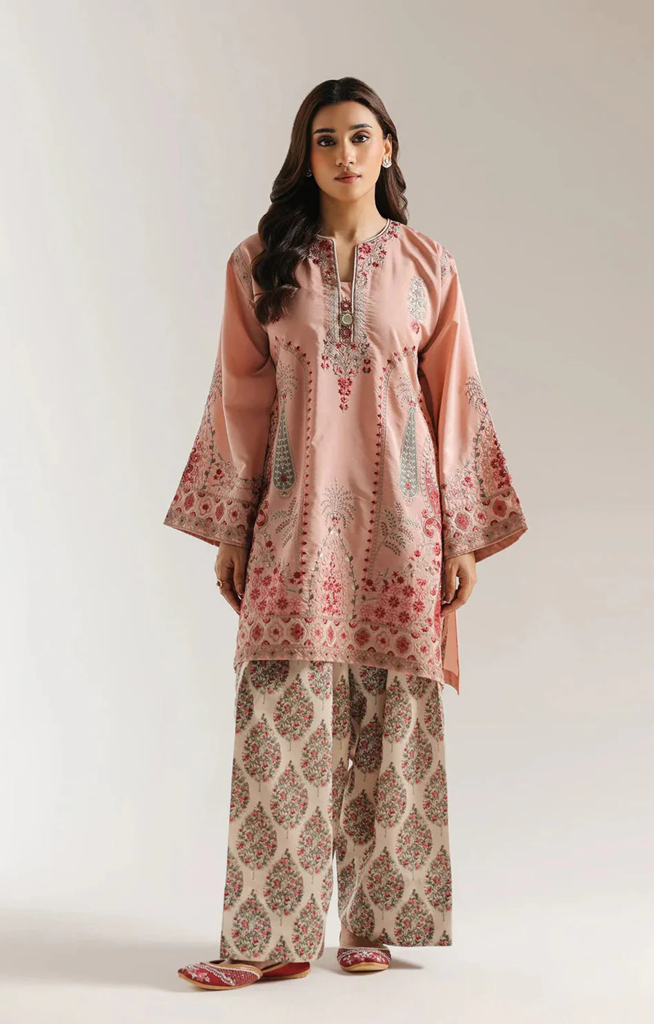 ETHNC KURTA SET 2Pc E-314 BLUSH CORAL