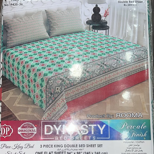 Dynasty 3-Piece King Size Double Bed Sheet Set with 2 Pillowcases - Premium Percale Finish Floral Printed Bedding (Polyester Cotton Blend)