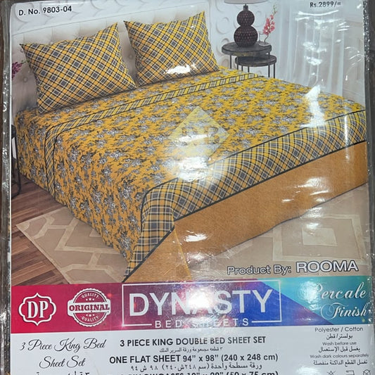 Dynasty 3-Piece King Size Double Bed Sheet Set with 2 Pillowcases - Premium Percale Finish Floral Printed Bedding (Polyester Cotton Blend)