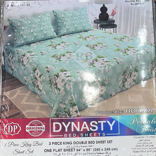 Dynasty 3-Piece King Size Double Bed Sheet Set with 2 Pillowcases - Premium Percale Finish Floral Printed Bedding (Polyester Cotton Blend)